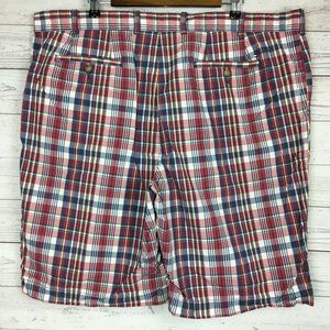 Tommy Hilfiger Mens Plaid Shorts sz 42 Red Blue Casual Flat Front Summer Classic